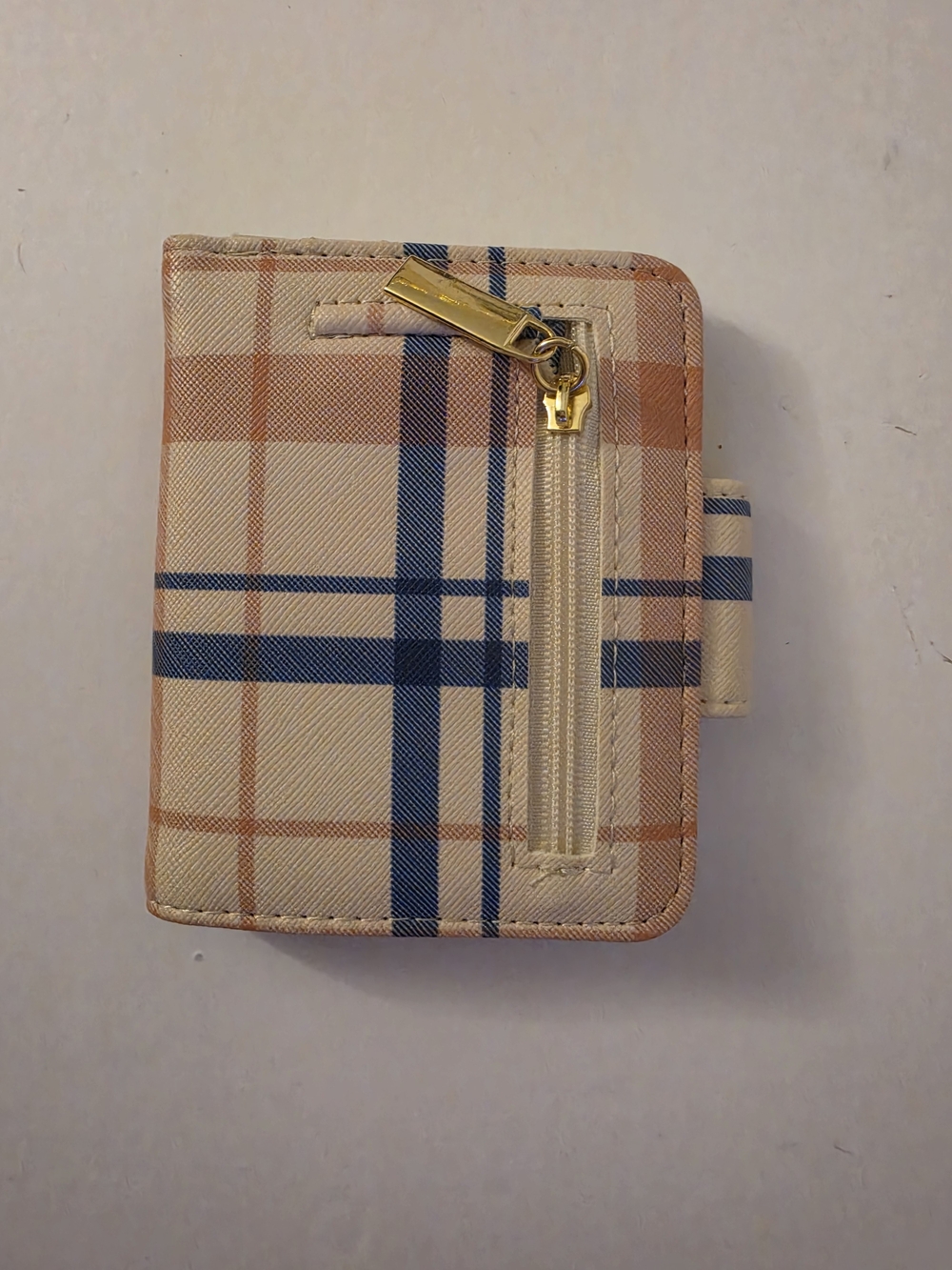 Plaid Snap Wallet in Beige, Navy & Tan - Picture 5 of 9